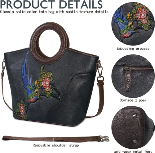 Vista 4 de Bolso bandolera de cuero genuino para mujer, bolso hecho a mano, bolso vintage de cuero en relieve, bolso de mano
