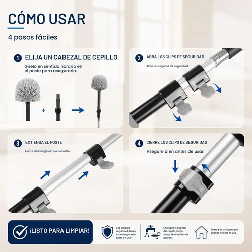Vista 6 de IDEATECH Kit de plumero de telaraña con poste de extensión, plumero de ventilador de techo alto de 110 pulgadas, cepillo de tela de araña con poste
