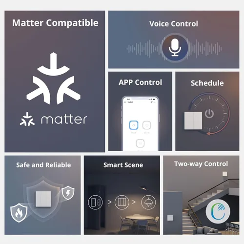 Vista 8 de SONOFF Matter Interruptor de Luz Inteligente, Interruptor de Luz WiFi de 2.4GHz, Se Requiere Cable Neutro, Interruptor de Luz Alexa Compatible