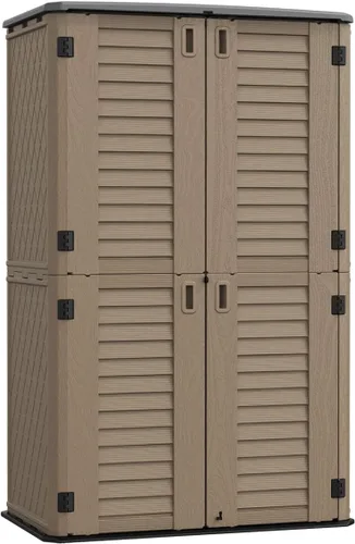 Vista 10 de Cobertizo de almacenamiento horizontal para jardines y patios, caja de almacenamiento de plástico impermeable, cobertizo pequeño de 26 pies cúbicos