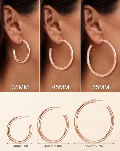 Vista 3 de Howoo Aretes de aro chapados en oro de 14 quilates con aros de oro grueso pulido para mujer