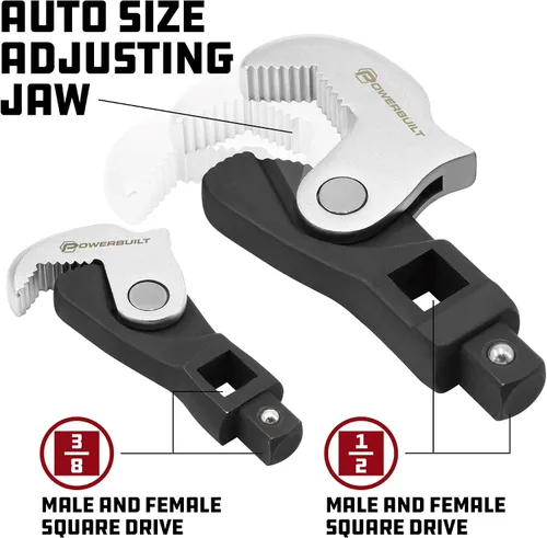 Vista 3 de Powerbuilt Juego de llaves para patas de gallo con resorte de 2 piezas, ajustable, tamaño automático, universal, autoajustable, agarre eléctrico