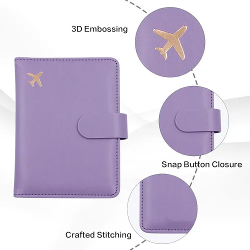 Vista 5 de Melsbrinna Funda para Pasaporte con Bloqueo RFID para Viaje MujeresHombres, Linda Cartera para Pasaporte con Ranuras para Tarjetas Bloqueo RFID