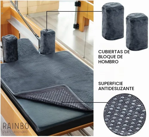 Vista 2 de Pilates Reformer - Toalla antideslizante (incluye 2 fundas de hombro para bloques) (gris oscuro)