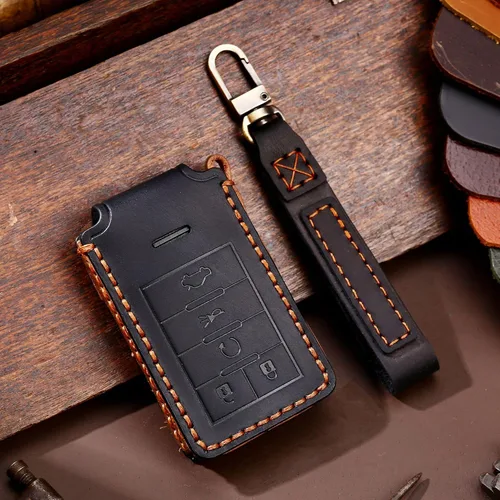 Vista 11 de ontto Funda para llave de automóvil de 4 botones para Cadillac Funda de cuero para llavero con estilo negro