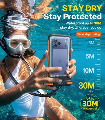 Vista 7 de TORRAS IPX8 impermeable teléfono bolsa flotante, pantalla táctil Funda impermeable para teléfono con cordón, bolsa seca universal, se adapta a