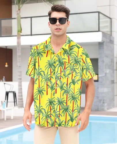 Vista 5 de MRIGNT Men's Hawaiian Shirt Short Sleeves Printed Button Down Summer Beach Shirts