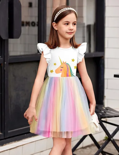 Vista 4 de Arshiner Vestido tutú para niñas pequeñas, vestidos de verano esponjosos, vestidos casuales de fiesta de tul para niños de 2 a 6 años