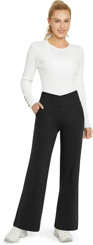 Vista 4 de G4Free Pantalones capri de pierna ancha para mujer, pantalones capri elásticos cruzados con bolsillos, pantalones cortos de cintura alta
