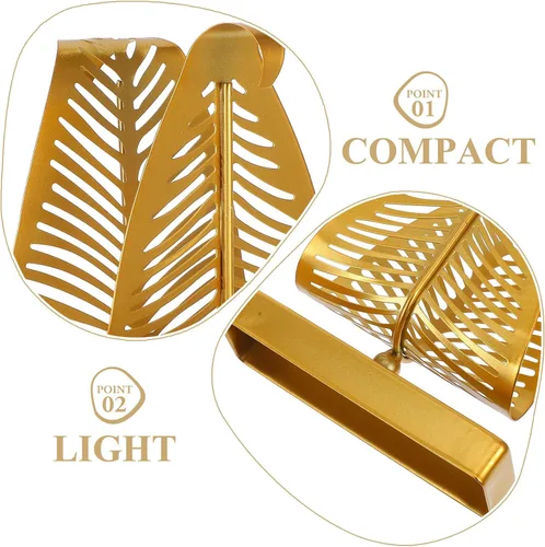 Vista 3 de ARTIBETTER Rustic Metal Napkin Holder Large Leaf Design Standing Tissue Dispenser with Gold Base for Kitchen Dining Table Farmhouse Decor