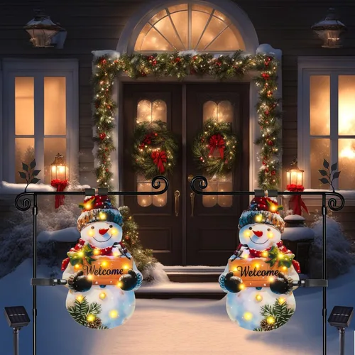 Vista 6 de Bandera de jardín de Navidad iluminada de 12 x 18 pulgadas, 8 modos de doble cara, decoración solar de Navidad LED para exteriores, decoraciones