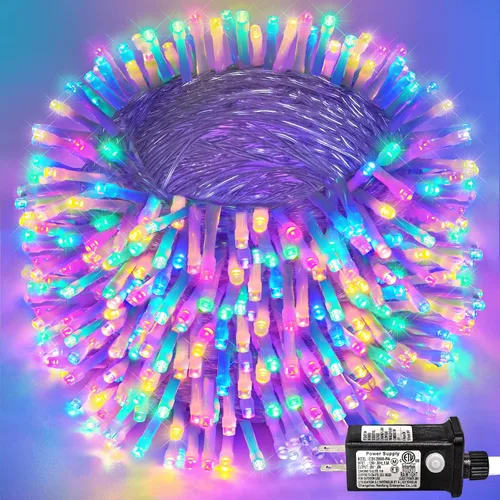 Vista 43 de Guirnalda de 120 luces LED rojas impermeables para exteriores, luces de Navidad rojas de 40 pies, 8 modos, cable transparente, guirnalda de luces