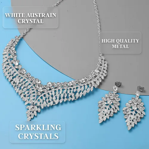Vista 5 de Costume Jewelry Set for Women - Wedding Jewelry Sets for Brides Bridal Jewelry Set for Wedding - Crystal Statement Necklace and Earrings Set