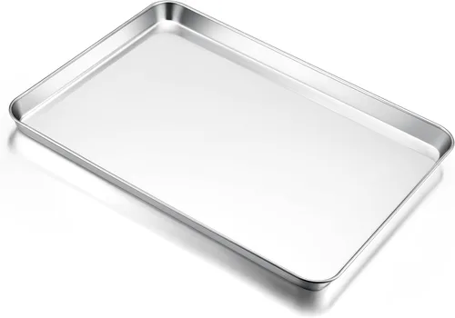 Vista 20 de E-far Mini bandeja para horno tostador, bandeja para hornear galletas de acero inoxidable de 9.4 x 7.3 pulgadas, bandeja pequeña de metal no tóxico