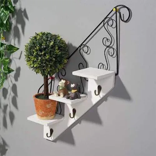 Vista 7 de TITA-DONG Estantes flotantes decorativos montados en la pared de 3 niveles, estantes de pared de madera en forma de escalera, estante colgante