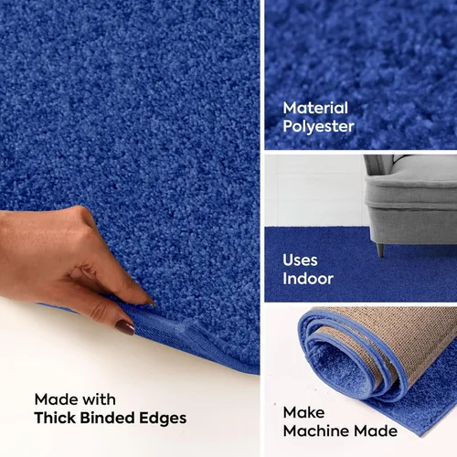 Vista 5 de Ambiant Alfombras de color sólido aptas para mascotas, color azul neón, hexagonal de 2 pies, para interiores, resistentes a las manchas, perfectas