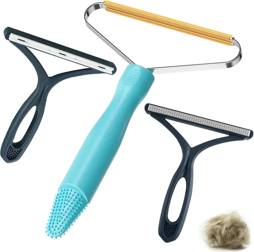 Vista 10 de Paquete de 3 rastrillos para eliminar pelo de mascotas, removedor de pelo Azul con negro