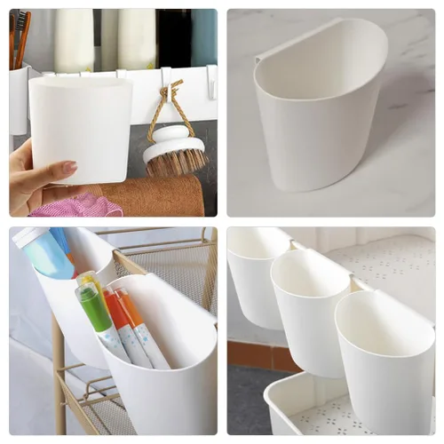 Vista 9 de Zerodeko Soporte para tazas colgantes, organizador de carrito rodante, accesorios de 4 piezas, cesta de almacenamiento, cubo colgante, contenedores