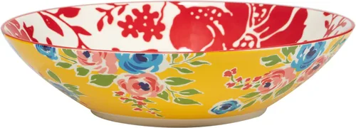 Vista 3 de Damask Floral - Cuencos de porcelana para sopa y cereales de 9.5 pulgadas, juego de 4 – Coloridos patrones florales y cachemira surtidos – Ideal