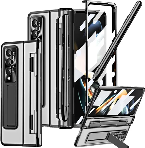 Vista 15 de Funda transparente para Samsung Galaxy Z Fold 3 con soporte para bolígrafo S y bolígrafo, diseño de una pieza con protector de bisagra Protector
