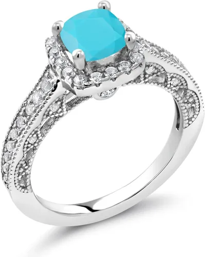 Vista 45 de Gem Stone King Anillo de compromiso de plata de ley 925 de 0.236 in con piedra natal y zafiro blanco creado con acento Anillo de compromiso