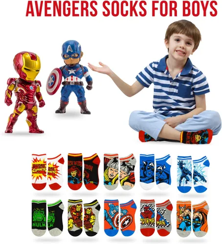 Vista 3 de Marvel Calcetines de Spider-Man para niños, 10 pares de calcetines de corte bajo para niños de 3 a 9 años Marvel Comics