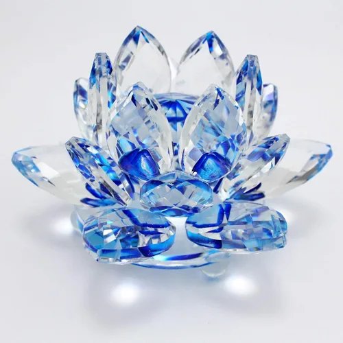 Vista 11 de Flor de loto de cristal brillante, 4 pulgadas, reflejo de loto de cristal transparente para Feng Shui, decoración del hogar, adornos o peso de papel