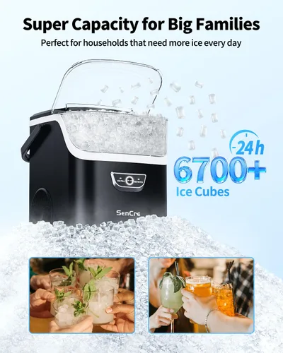 Vista 3 de Máquina de hielo Nugget con asa, máquina de hielo de encimera de 40 libras/día lista en 5 minutos, hielo sónico suave, máquina de hielo de limpieza