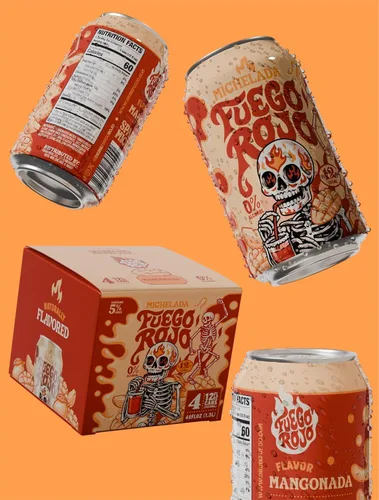 Vista 5 de Fuego Rojo Variedad 6-Pack 6 Sabores Sin Alcohólico Michelada Espumosa - Tomate, Lima & Chile Sabrosa Bebida Mexicana