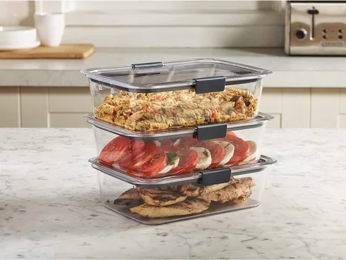 Vista 3 de Rubbermaid Brilliance Recipiente de almacenamiento de alimentos, grande, 9.6 tazas, transparente, paquete de 3