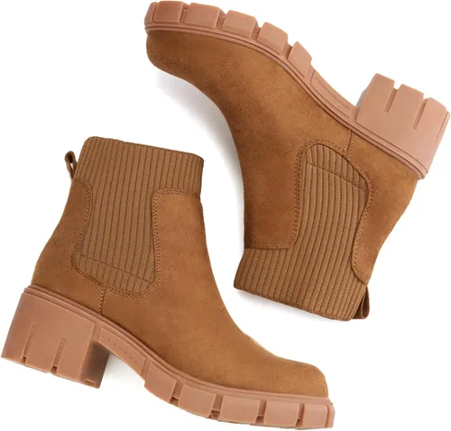 Vista 5 de JABASIC Botas de tobillo gruesas para mujer, botas Chelsea elásticas