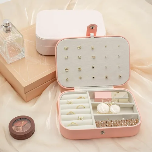 Vista 4 de KOKOFAN Organizador de joyas de viaje joyero de viaje para adolescentes y mujeres pequeño estuche de viaje para aretes collar y anillos caja