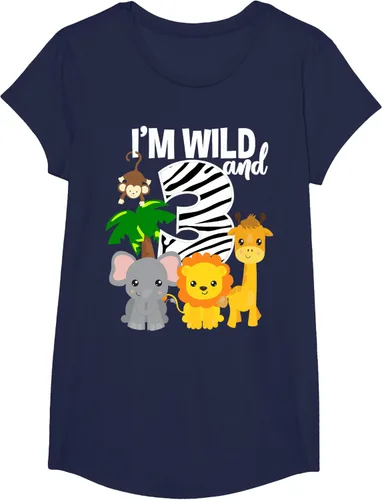 Vista 25 de Camiseta de cumpleaños con temática de zoológico de I'm Wild and 3, Negro, S