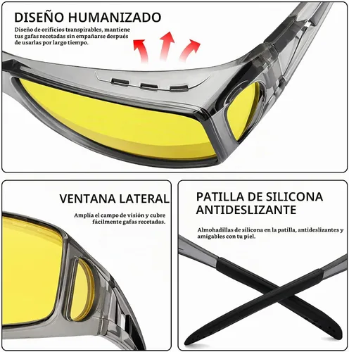 Vista 5 de Lentes de conducción de visión nocturna para hombres y mujeres, polarizados, antirreflejos, con lente amarilla HD envolvente