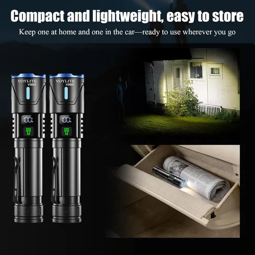 Vista 6 de Flashlights High Lumens Rechargeable 2 Pack Super Bright 100000 LM LED Flashlight with LCD Power Display, 3 Modes, Zoomable, IP67 Waterproof for