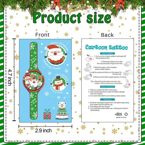 Vista 7 de Partywind Tatuajes temporales de Navidad que brillan en 160 estilos para rellenar calcetines infantiles, suministros de decoración de fiesta
