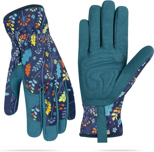 Vista 11 de Guantes de jardinería para mujeres, guantes de cuero para trabajo en jardín, a prueba de espinas, sin perforación, para cavar, plantar y podar