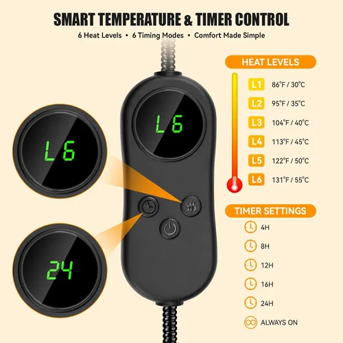 Vista 2 de Cama térmica para gatos para mascotas, gatos, perros, almohadilla Temperatura ajustable, 6 niveles de calor y 6 modos de temporizador, cable