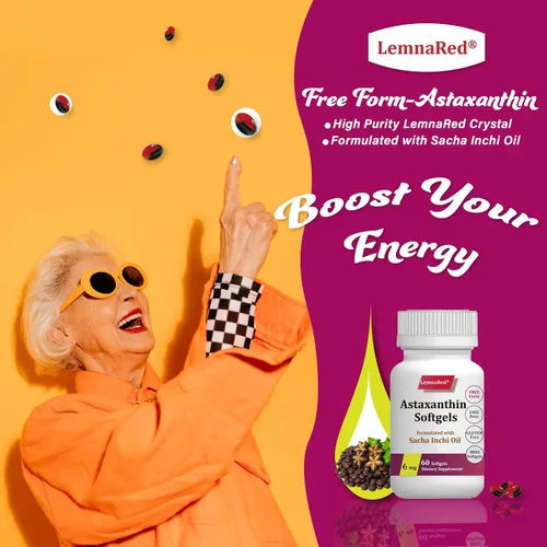 Vista 6 de Astaxantina de forma libre 6 mg Softgel-60 cápsulas blandas Suplemento dietético antioxidante más fuerte que apoya la salud de los ojos