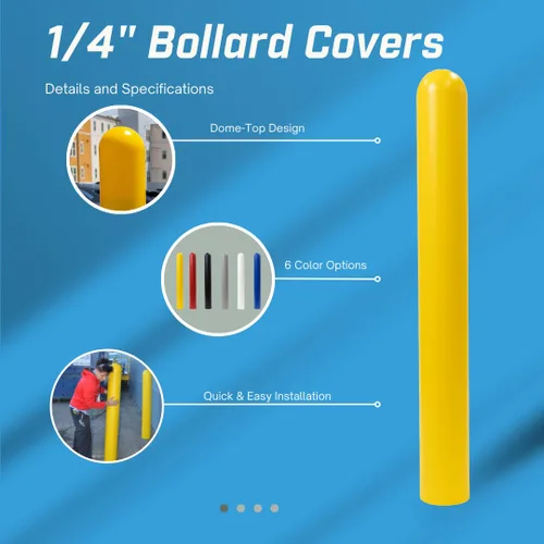 Vista 6 de Ideal Shield Cubierta roja de bolardo de seguridad de 1/4 pulgadas, 6 x 52 pulgadas, cinta de instalación incluida con funda para poste de bolardo
