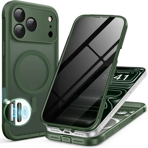 Vista 19 de BERFY Funda para iPhone 17 Pro Max, compatible con MagSafe, protector de pantalla de vidrio integrado, protección de cámara, funda de cuerpo