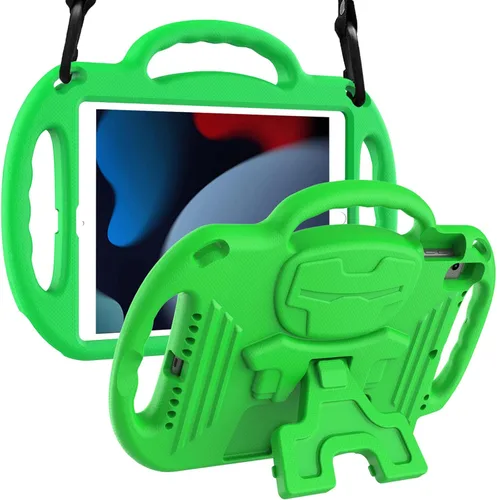 Vista 13 de LTROP Funda para niños para iPad de 9ª/8ª/7ª generación de 10.2 pulgadas con correa de hombro, funda a prueba de golpes ligera con asa y soporte Azul