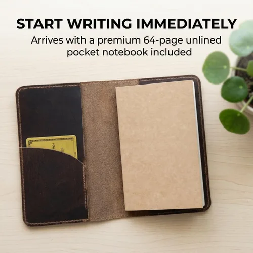 Vista 3 de Rustique Funda de cuero estilo diario para notas de campo y Moleskine Cahier Cartera de cuero vintage de grano completo puro para pasaporte