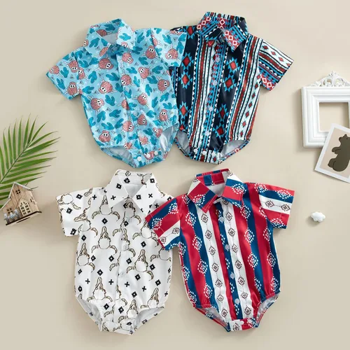 Vista 7 de BULINGNA Mameluco de manga corta con botones para bebé, ropa occidental para caballero
