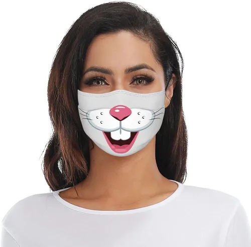 Vista 5 de Máscara facial de conejo de Pascua, lavable, reutilizable, para mujeres, hombres y adultos, con 2 filtros, Color-4, talla única