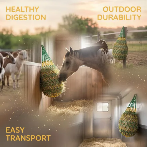 Vista 2 de 2 Pack Hay Net for Horses, 40 in Slow Feed Hay Bag for Horses, Hanging Foraging Net with 2.36 x 2.36 in Mesh, Sturdy Polyester Feeder for Goats