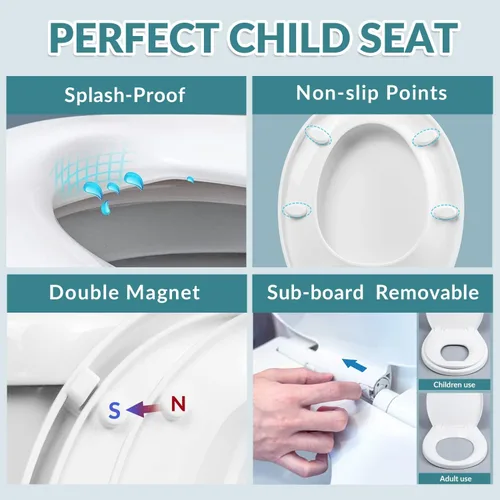 Vista 5 de Asiento de inodoro redondo con asiento de entrenamiento integrado para niños pequeños