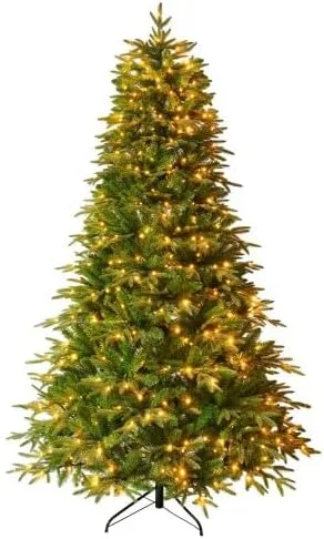 Vista 9 de 7.5FT Pre-Lit Artificial Christmas Tree, Life-Like Full Branches with Metal Stand, Fire Resistant, Warm White & Multicolor LED Lights for Holiday