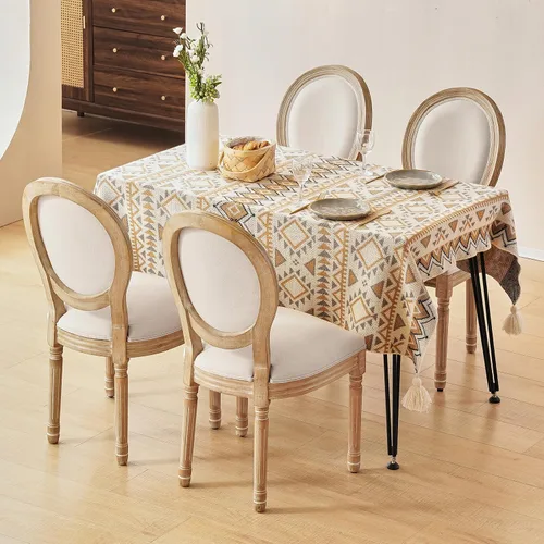 Vista 2 de Furnimart French Country - Juego de 8 sillas de comedor vintage con respaldo redondo y patas de madera maciza, sillas laterales ovaladas