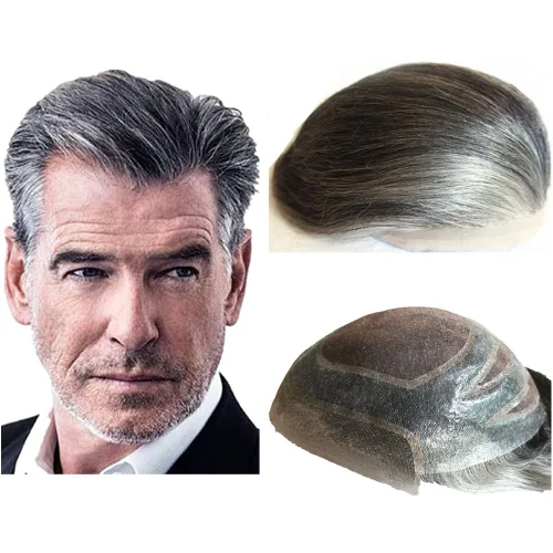 Vista 10 de N.L.W.- Peluquín para hombres, piezas de pelo para hombre Sistema europeo de reemplazo de cabello humano virgen para hombres, pieza de cabello